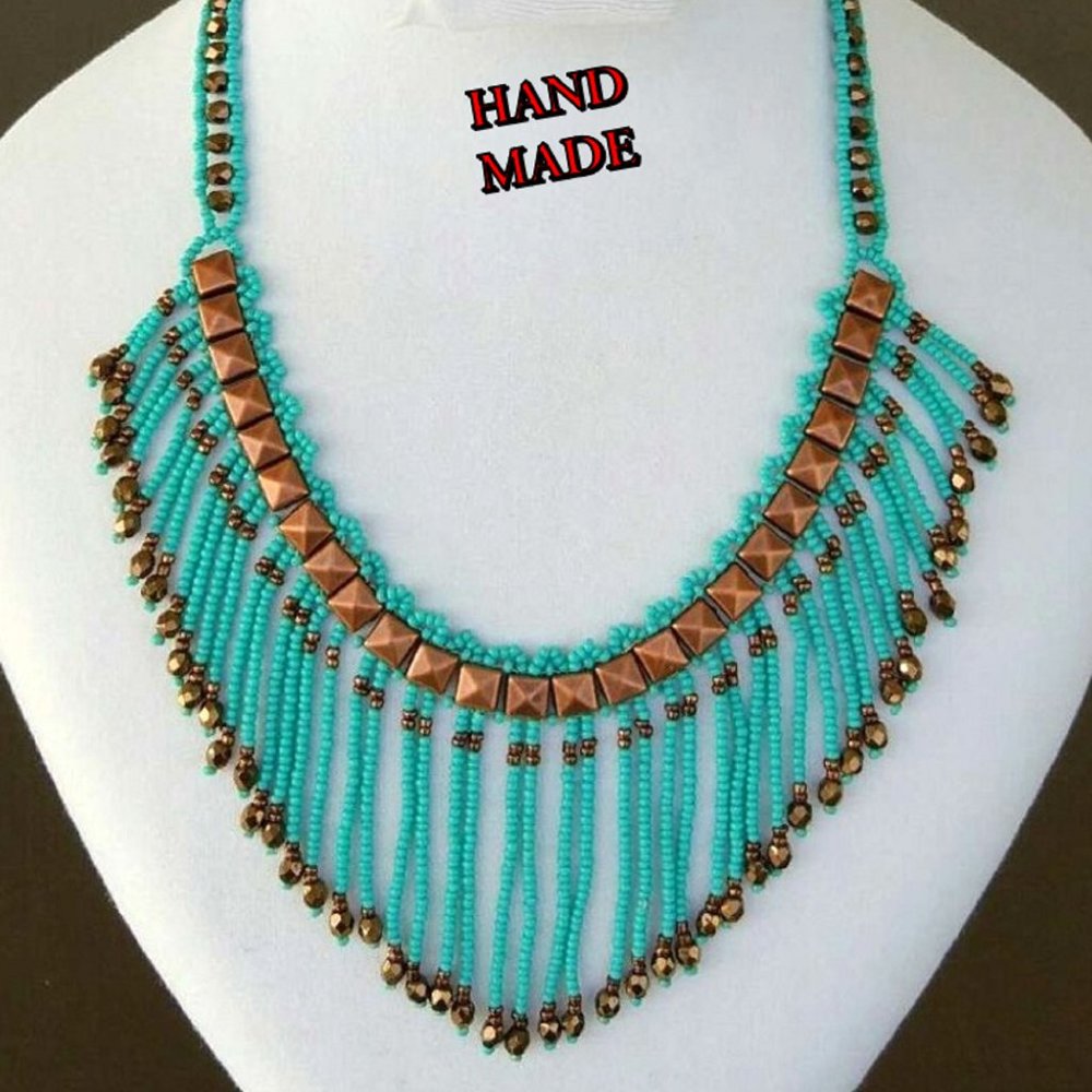 Turquoise Beaded Necklace Hand Made.